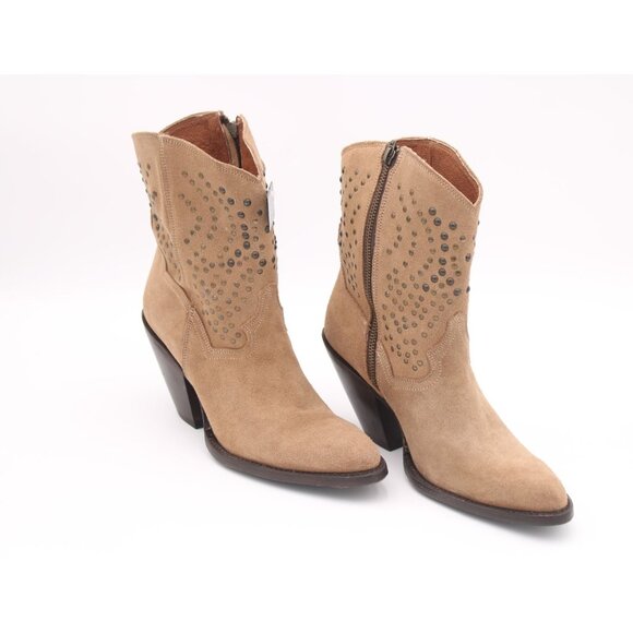 Dan Post Women's Stud Boots In Suede Leather Taupe/Tan SZ 9 New - Picture 2 of 9
